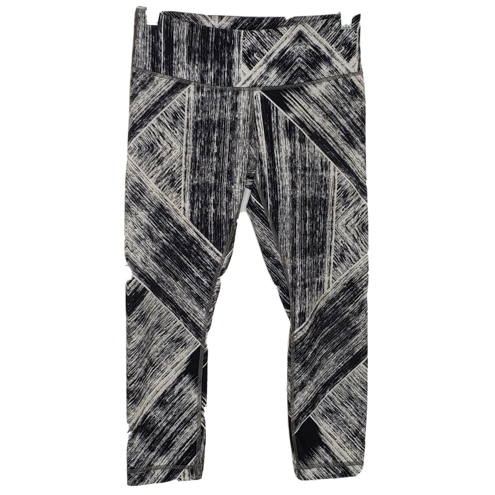 Lululemon Wunder Under‎ Crop II Heath Wave Black White Size 6 Workout Leggings